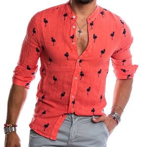 NOHOW Linen Flamingo Shirt
